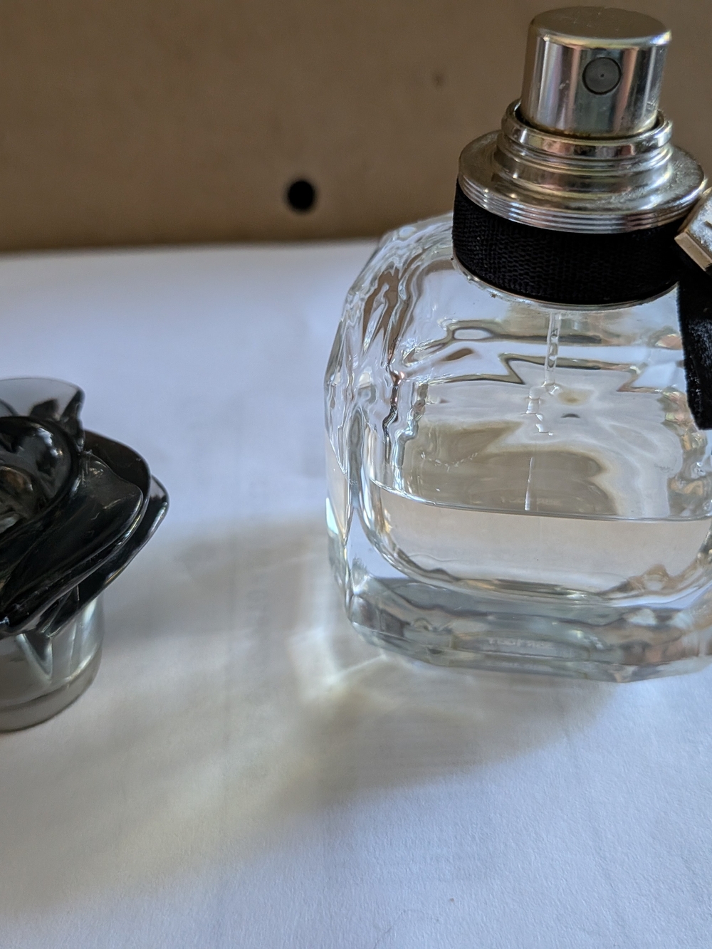 Yves Saint Laurent Clear Glass Spray Bottle with Black Collar